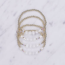Load image into Gallery viewer, 14k gold filled personalised bracelet with And Swarovski crystals pearls stretch bracelet on marble