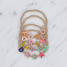 Load image into Gallery viewer, 14K gold filled beaded stretch elastic bracelet gold initials words custom personalised enamel coloured letters