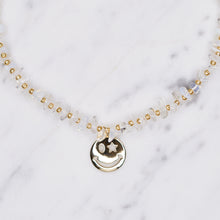 Load image into Gallery viewer, 14k gold plated smiley face big charm star eye white opal and clear crystal quartz chain necklace natural stone healing crystals micro gold beads necklace