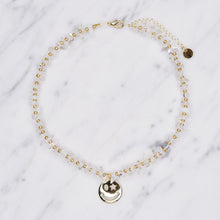 Load image into Gallery viewer, 14k gold plated smiley face big charm star eye white opal and clear crystal quartz chain necklace natural stone healing crystals micro gold beads necklace lobster clasp