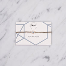Load image into Gallery viewer, 24k gold plated cubic zirconia braided polyester nylon friendship bracelet various colours labelled bezelled stone water resistant on card
