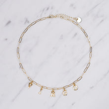 Load image into Gallery viewer, 24k gold plated virgo necklace custom word personalised initial letters charm paper clip necklace chain full lobster clasp
