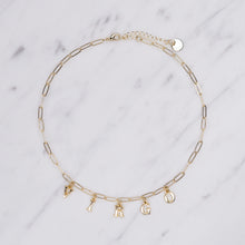 Load image into Gallery viewer, 24k gold plated virgo necklace custom word personalised initial letters charm paper clip necklace chain full lobster clasp