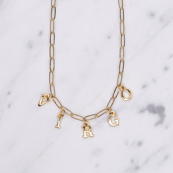 24k gold plated virgo necklace custom word personalised initial letters charm paper clip necklace chain