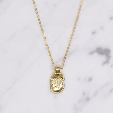 Load image into Gallery viewer, 24k gold plated zodiac sign virgo star sign starsign pendant engraved embossed chain necklace on marble
