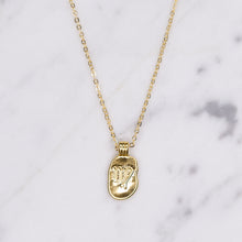 Load image into Gallery viewer, 24k gold plated zodiac sign virgo star sign starsign pendant engraved embossed chain necklace on marble