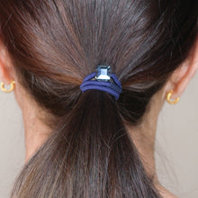 Load image into Gallery viewer, crystal cube hair band various colours navy on brown hair woman
