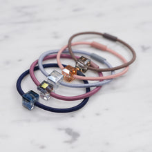 Load image into Gallery viewer, crystal cube hair band various colours navy purple blue pink brown tan mink on marble