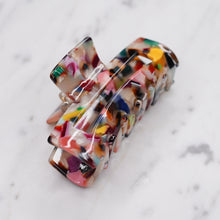 Load image into Gallery viewer, large multicoloured tortoise shell confetti resin pattern hair barrette claw clip on marble
