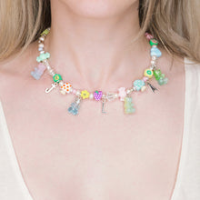 Load image into Gallery viewer, charm necklace tutti frutti customisable teddys and letters murano glass
