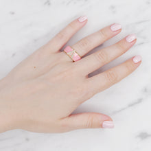 Load image into Gallery viewer, baby pink enamel cubic zirconia ring gold initial letter a-z on finger