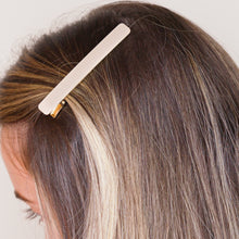 Load image into Gallery viewer, pink glitter pearlised resin hair barrette clips 3 different shapes hair slides thin pearlised in blonde ombre balayage girls hair