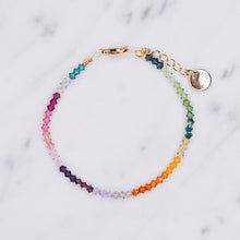 Load image into Gallery viewer, rainbow 3mm Swarovski crystal multi color wire bracelet pink blue aqua purple green orange yellow fine affordable jewellery sparkling
