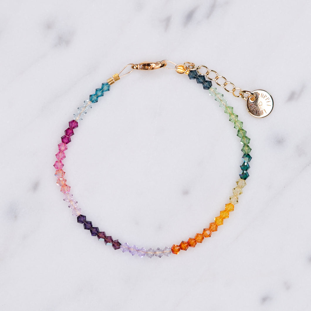 rainbow 3mm Swarovski crystal multi color wire bracelet pink blue aqua purple green orange yellow fine affordable jewellery sparkling