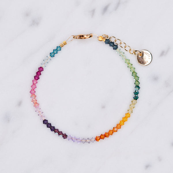 rainbow 3mm Swarovski crystal multi color wire bracelet pink blue aqua purple green orange yellow fine affordable jewellery sparkling