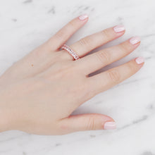 Load image into Gallery viewer, rose gold eternity ring baguette ring rectangle cubic zirconia micro pave crystal on finger