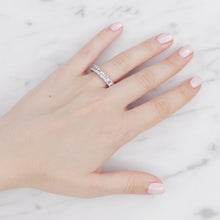 Load image into Gallery viewer, silver eternity ring baguette ring rectangle cubic zirconia micro pave crystal on finger