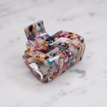 Load image into Gallery viewer, small multicoloured tortoise shell confetti resin pattern hair barrette claw clip on marble
