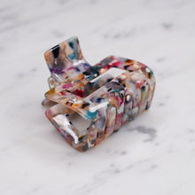 Load image into Gallery viewer, small multicoloured tortoise shell confetti resin pattern hair barrette claw clip on marble