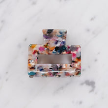Load image into Gallery viewer, small multicoloured tortoise shell confetti resin pattern hair barrette claw clip on marble top down