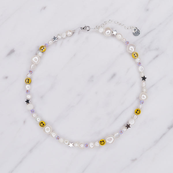 yellow smiley face freshwater pearls different sizes smiley dude sterling silver star Swarovski crystal purple necklace affordable womens jewellery gifts