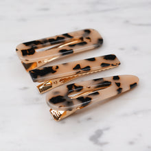 Load image into Gallery viewer, tortoise shell resin pattern hair barrette clips 3 different shapes hair slides marble