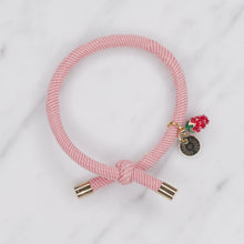 Load image into Gallery viewer, charm hair bands hair ties various colours enamel red strawberry with tag on jewellery pink on marble
