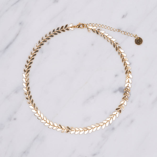 24K gold plated snake chain necklace simple chevron chain collar