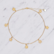 Load image into Gallery viewer, 24k matte gold plated daisy chain paper clip chain necklace dangling charms lobster clasp
