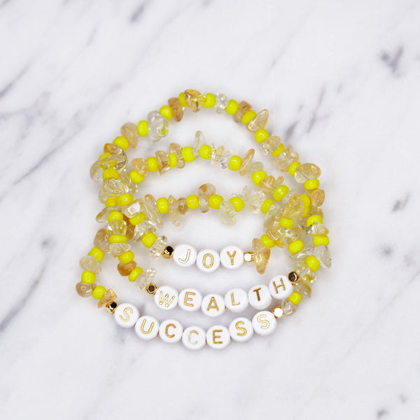 24K gold plated Citrine natural stone precious stone healing bracelet gold plated personalised bracelet yellow neon chip beads white gold letters words custom
