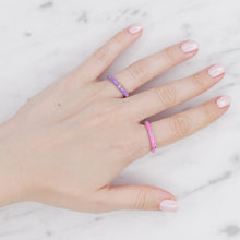 Load image into Gallery viewer, pastel enamel rings silver coloured pink purple cubic zirconia on fingers girls hand gifts for women
