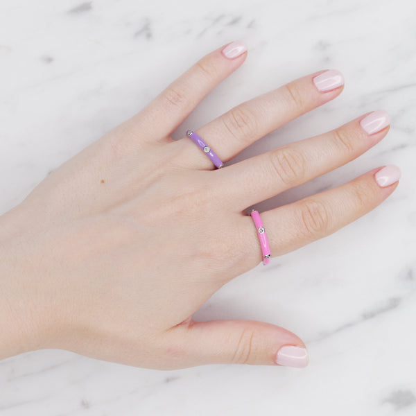 pastel enamel rings silver coloured pink purple cubic zirconia on fingers girls hand gifts for women
