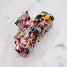 Load image into Gallery viewer, large multicoloured tortoise shell confetti resin pattern hair barrette claw clip on marble
