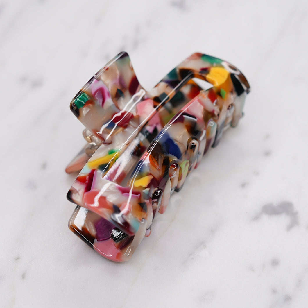 large multicoloured tortoise shell confetti resin pattern hair barrette claw clip on marble