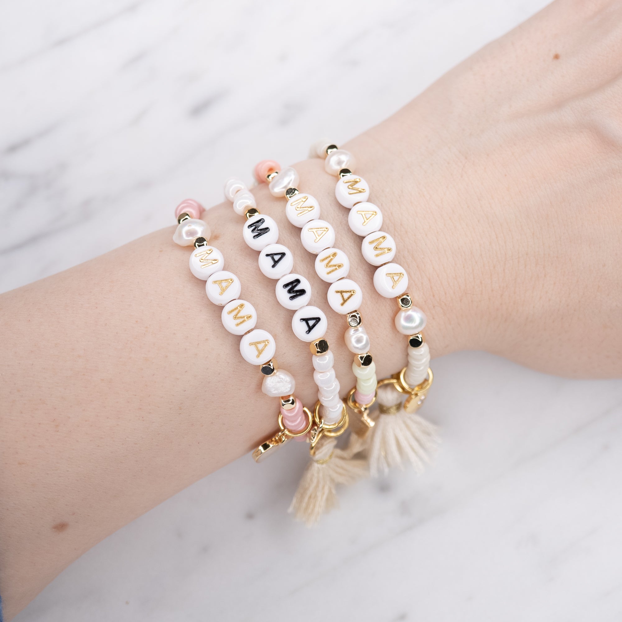 24K Gold Plated 'Mama' Beaded Bracelet