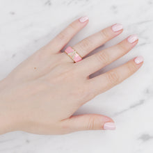 Load image into Gallery viewer, baby pink enamel cubic zirconia ring gold initial letter a-z on finger
