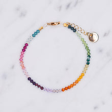 Load image into Gallery viewer, rainbow 3mm Swarovski crystal multi color wire bracelet pink blue aqua purple green orange yellow fine affordable jewellery sparkling
