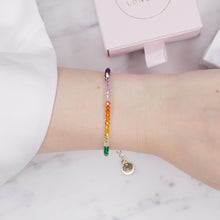 Load image into Gallery viewer, rainbow 3mm Swarovski crystal multi color wire bracelet pink blue aqua purple green orange yellow fine affordable jewellery gifts for women sparkling
