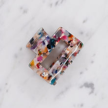 Load image into Gallery viewer, small multicoloured tortoise shell confetti resin pattern hair barrette claw clip on marble side
