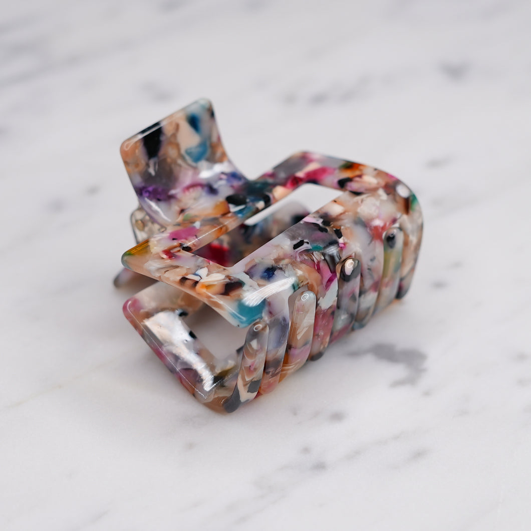 small multicoloured tortoise shell confetti resin pattern hair barrette claw clip on marble