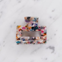 Load image into Gallery viewer, small multicoloured tortoise shell confetti resin pattern hair barrette claw clip on marble top down
