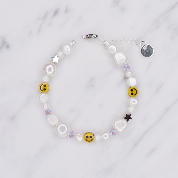 Smiley Face Freshwater Pearl Swarovski Crystal And Silver Plated Bracelet